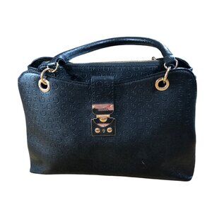 Guess Black Handbag Embossed Logo Faux Leather Purse Gold-Tone Hardware Handles